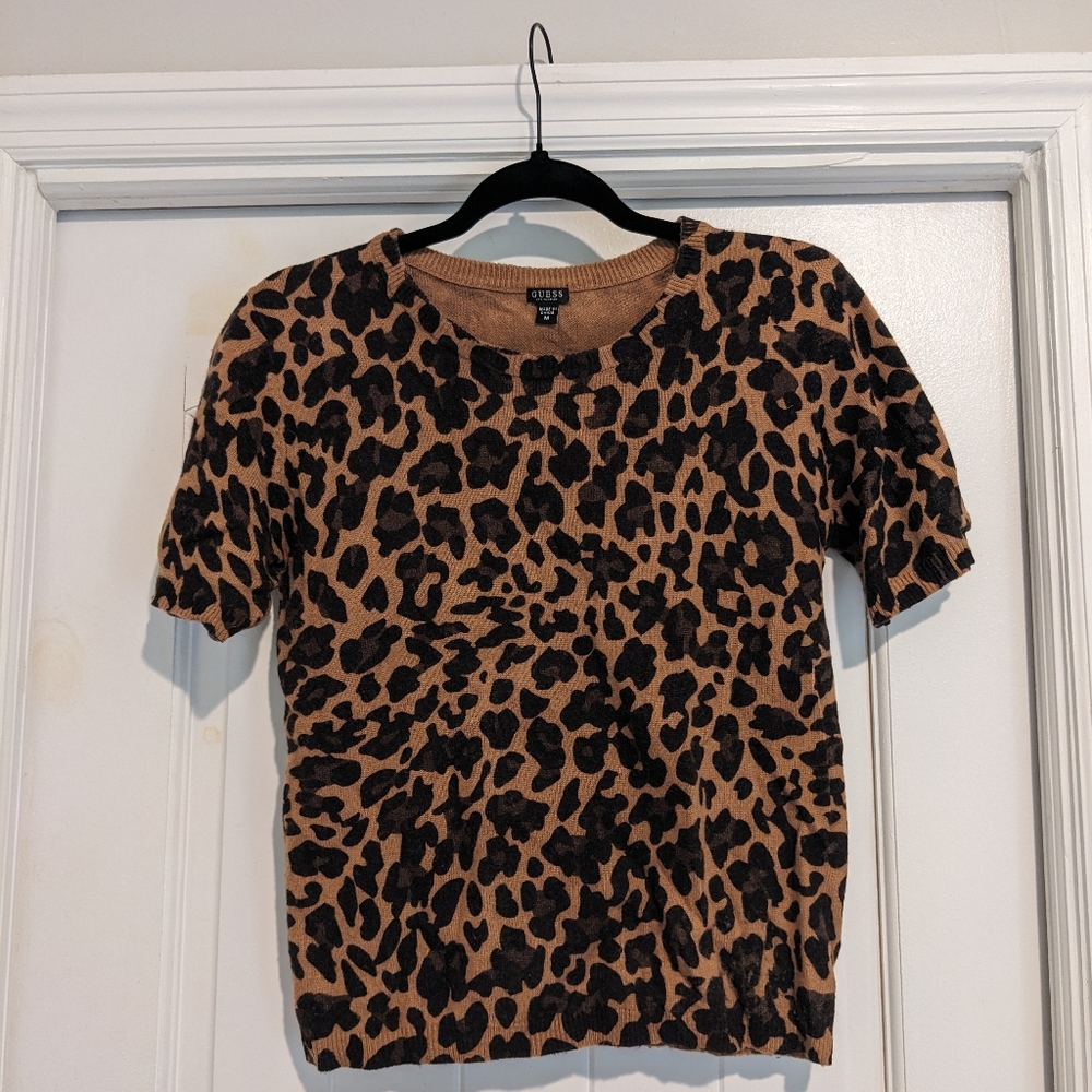 Guess Cropped Leopard Print Sweater SzM